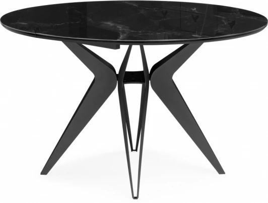 612858 Стол стеклянный Notta Рикла 120(160) черный мрамор / черный арт.612858