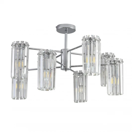 8348/8C Потолочная люстра на штанге с хрустальными подвесками Lumion Favla 8348/8C хром/прозрачный, металл/хрусталь E14 8*40W 220V