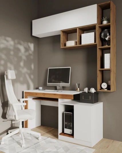 563545 Компьютерный стол Woodville Модена комплектация 2 белый / дуб вотан (ЛДСП) арт.563545