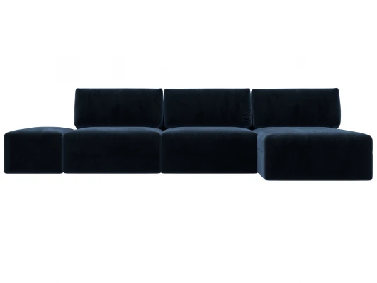 129514 Диван угловой модульный с пуфом Лига-060 НПБ Лонг угол универсальный (ЛДСП,Брус,Фанера/Пластик/Велюр/Синий) Лига Диванов 129514