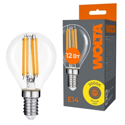 WF-G45-12W3KE14 Светодиодная лампа FILAMENT 12Вт 3000K Е14 Wolta WF-G45-12W3KE14