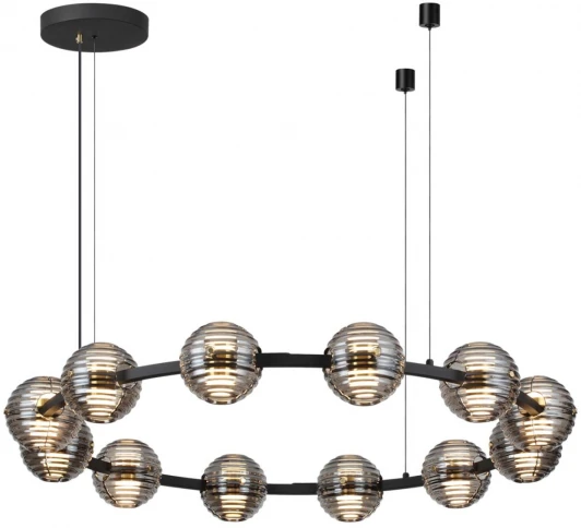 5041/120L Подвесной светильник Odeon Light Troni LED 5041/120L черн./золото/дымчатый/металл/стекло 120W 4000К 9364Лм (220V, на тросе, шарики)