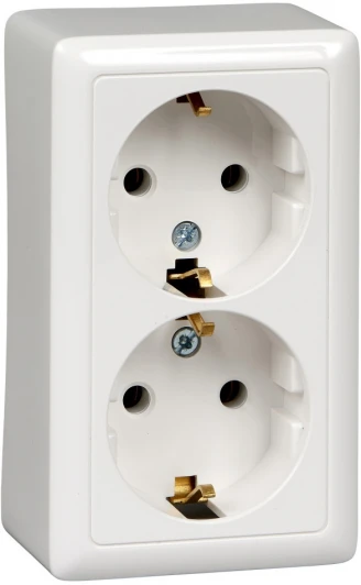 RA16-238-B Розетка накладная двойная с заземлением (белый) Systeme Electric HIT RA16-238-B