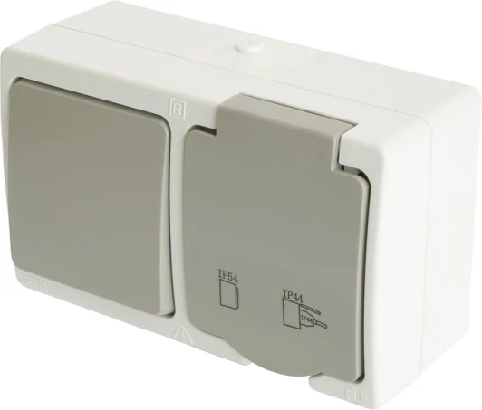 49728 Розетка с заземлением с одноклавишным выключателем (белый,серый) Stekker Велена 49725