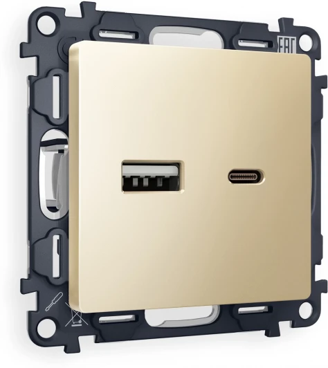 MA611010 Комплект механизма Ambrella Volt розетки ALFA MA611010 Шампань 2USB A+C 20W быстрая зарядка QUANT