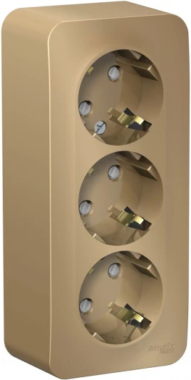 BLNRA011314 Розетка накладная тройная с заземлением и шторками (титан) Systeme Electric Blanca BLNRA011314