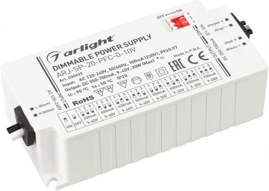030929 Блок питания ARJ-SP-20-PFC-0-10V (20W, 350-700mA) (IP20 Пластик) 030929 Arlight