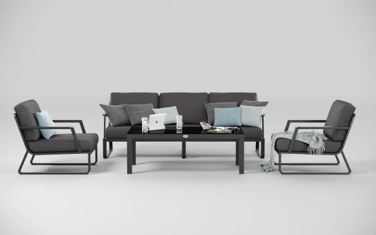 LVGL.010500.S3 Лаунж зона Gardenini Voglie long (Алюминий,Закаленное стекло,Ткань/Темно-серый,Антрацит,Черный) LVGL.010500.S3