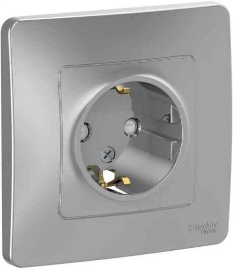BLNRS001113 Розетка встраиваемая с заземлением и шторками (алюминий) Systeme Electric Blanca BLNRS001113