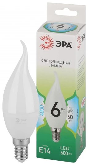 LED BXS-6W-840-E14 GL Лампочка светодиодная E14 6W ЭРА LED BXS-6W-840-E14 GL