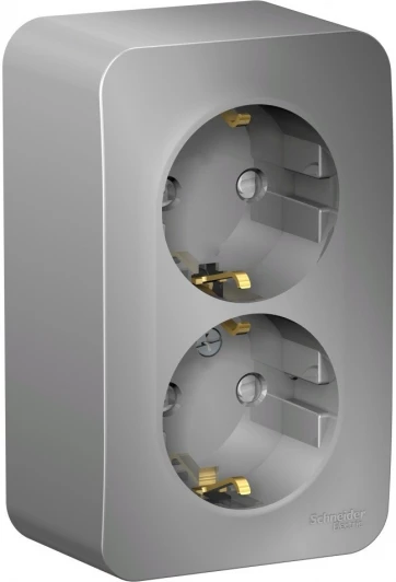 BLNRA011213 Розетка накладная двойная с заземлением и шторками (алюминий) Systeme Electric Blanca BLNRA011213