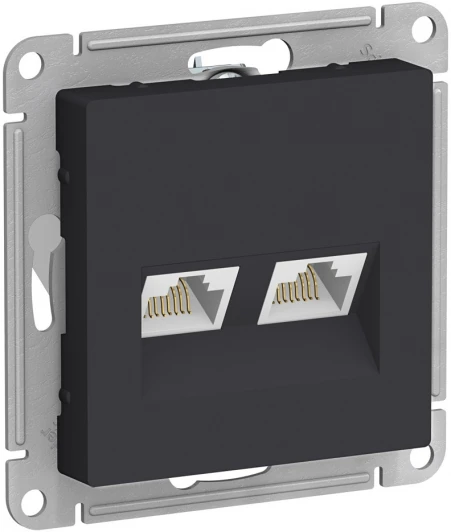 ATN001085 Розетка встраиваемая двойная Ethernet RJ-45 (карбон) Systeme Electric AtlasDesign ATN001085