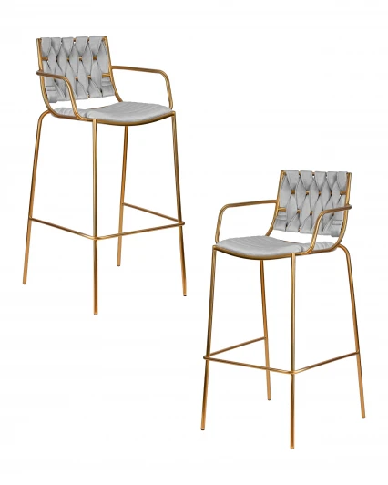 SET-2 1637_Gold-LMN MILLER GOLD Набор 2 шт Стул барный DOBRIN MILLER GOLD (cветло-серый велюр (135-37))