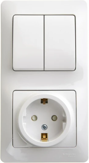 GSL000174 Розетка встраиваемая с заземлением с двухклавишным выключателем (белый) Systeme Electric Glossa GSL000174