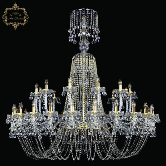 11.26.24+12.530.XL-148.Gd.B Подвесная большая люстра с хрустальными подвесками Art Classic 11.26 11.26.24+12.530.XL-148.Gd.B (220V, на цепи, подсвечник, свеча)