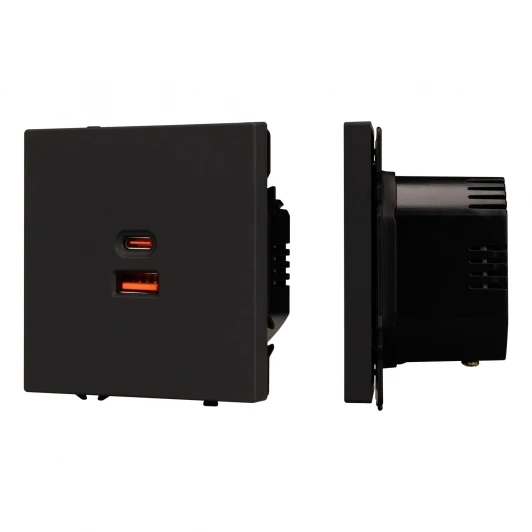 054317(1) Розетка тип A+C софт-тач черный оникс ARL NOBE USB SCT-MUAC-SFPL-FC-BK (65W, QC3) (Arlight,) 054317(1)