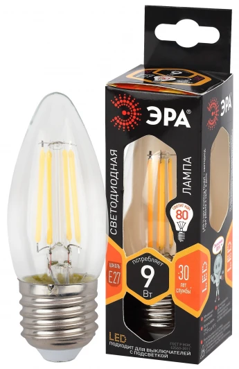 F-LED B35-9w-827-E27 Лампочка светодиодная филаментная E27 9W ЭРА F-LED B35-9w-827-E27
