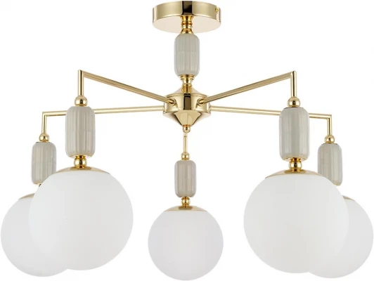 6580/5C Потолочная люстра на штанге Lumion Vivien 6580/5C французское золото, серый/белый металл, керамика/стекло E14 5*40W 220V