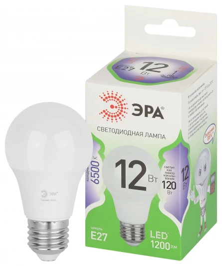 LED A60-12W-865-E27 GL Лампочка светодиодная E27 12W ЭРА LED A60-12W-865-E27 GL