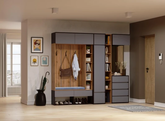 596590 Модульная прихожая Роут комплектация 3 (Роут венге / графит софт комплектация 3) Woodville арт.596590