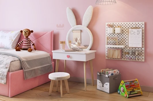 MK-0019.2707 Набор детский Зайка Mebelson (ЛДСП,Зеркало,Ткань/Светлое дерево,Белый) арт.MK-0019.2707