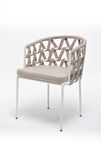 DIE-CH-st001B beige Стул плетеный из роупа, каркас из стали белый, роуп бежевый, ткань бежевая 4SIS Диего DIE-CH-st001B beige