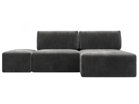 129682 Диван угловой модульный с пуфом Лига-060 НПБ угол универсальный (ЛДСП,Брус,Фанера/Пластик/Велюр/Серый) Лига Диванов 129682