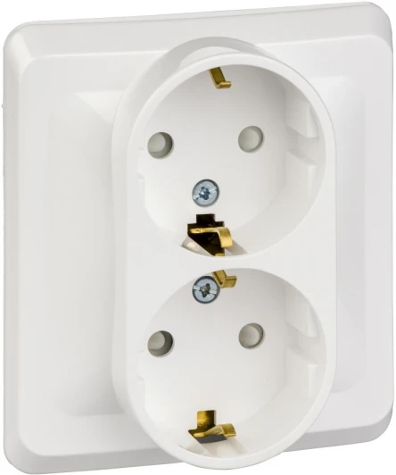 PC16-008B Розетка встраиваемая двойная с заземлением и шторками (белый) Systeme Electric Этюд PC16-008B