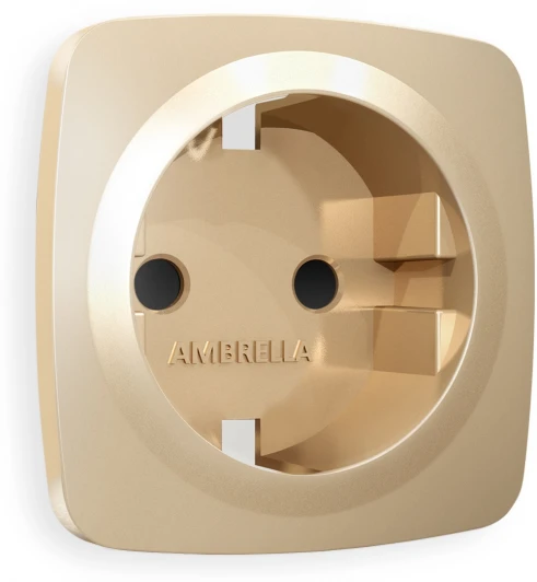 OP6070 Лицевая панель Ambrella Volt OMEGA (Шампань) для электрической розетки с заземлением со шторками QUANT OP6070