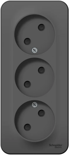 BLNRA001316 Розетка накладная тройная без заземления со шторками (антрацит) Systeme Electric Blanca BLNRA001316