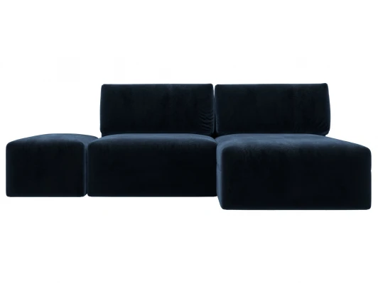 129681 Диван угловой модульный с пуфом Лига-060 НПБ угол универсальный (ЛДСП,Брус,Фанера/Пластик/Велюр/Синий) Лига Диванов 129681