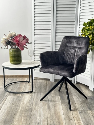 629M05294 Стул DANTE 360 град. поворот. VT5001-3 античный серый, велюр без пальчиковый"/ черный, DISAUR"