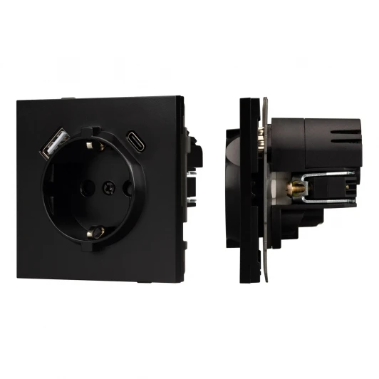054087 Механизм розетки с USB зарядкой SCT-TENDO-MUAC-PL-BK (230V, 16A) (Arlight, Черный) 054087