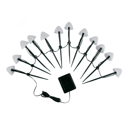 USL-S-830/PM020 MULTICOLOR MUSHROOMS SET12 Садовый светильник на солнечной батарее «Разноцветные грибы», в комплекте из 12 штук. 12 светодиодов, разноцветный свет. 1*АA Ni-Mh аккумулятор в/к. IP44 Uniel USL-S-830/PM020 MULTICOLOR MUSHROOMS SET12