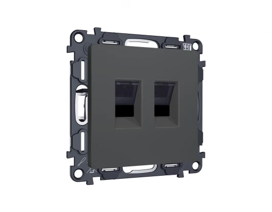 MA912110 Комплект механизма двойной Ethernet RJ-45 розетки с автоматической защитной шторкой встраиваемый (графит мягкое касание) Ambrella Volt QUANT MA912110