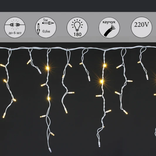 A-510 WW/W FLASH Гирлянда светодиодная Бахрома 5х0,6м 180LED Sneha A-510 WW/W FLASH