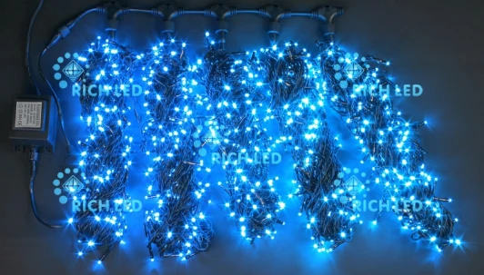 RL-S5*20-B/B Гирлянда светодиодная синяя постоянного свечения 24B, 1000 LED, провод черный, IP54 RL-S5*20-B/B Rich LED