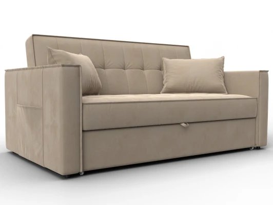 134868 Диван прямой Лига-104 (140) (ЛДСП,Брус,Фанера,Велюр/Бежевый) Лига Диванов 134868