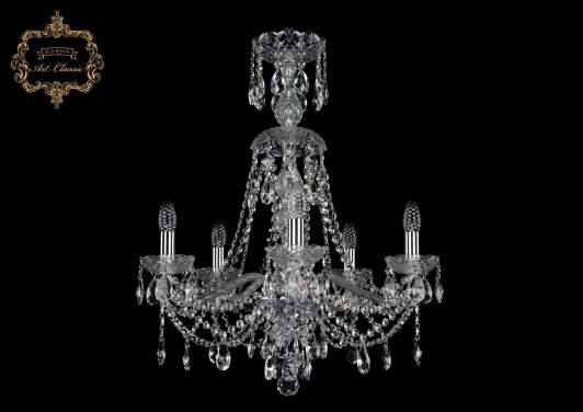 11.21.5.200.XL-68.Cr.Sp Подвесная люстра с хрустальными подвесками Art Classic 11.21 11.21.5.200.XL-68.Cr.Sp (220V, на цепи, подсвечник, свеча)