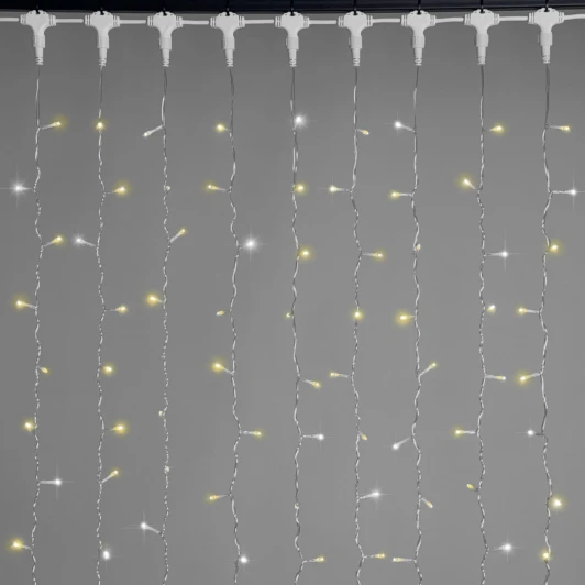 PCL601BLW-10-2GL Гирлянда Занавес 1 x 6 м золотой с мерцанием белого диода, 600 LED, провод прозрачный ПВХ, IP54 Laitcom PCL601BLW-10-2GL