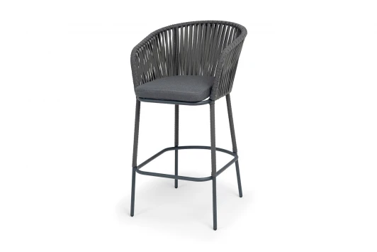 BOR-BCH-st002 RAL7024 Mua grey(D-gray027) "Бордо" стул барный плетеный из роупа, каркас из стали темно-серый (RAL7024) муар, роуп серый 15мм, ткань темно-серая 027 NEW 4SIS BOR-BCH-st002 RAL7024 Mua grey(D-gray027)