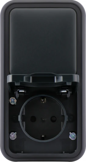 DIP20628 Двойной блок накладной, розетка с защитной крышкой+переключатель 1-клавишный, цвет антрацит IP55 Donel W55 DIP20628