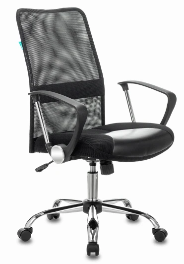 CH-600SL-LOW/BLACK Кресло Бюрократ CH-600SL-LOW черный TW-01 эко.кожа/сетка низк.спин. крестовина металл хром