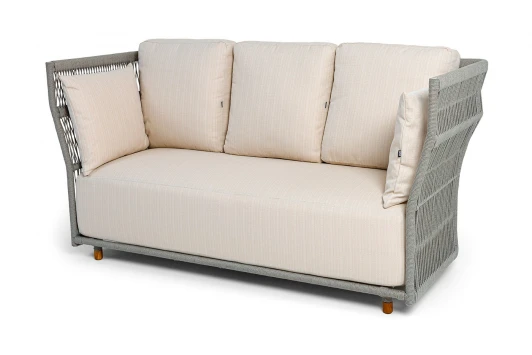 LUG-S-3-001 RAL7035 Mua mel-grey(beige100) "Лугано" диван 3-местный плетеный из роупа, каркас алюминий светло-серый (RAL7035) муар, роуп серый меланж круглый, ткань Mossle светло-бежевая 4SIS УТ-00012655