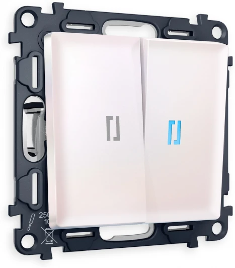 MA204020 Комплект механизма Ambrella Volt 2-клавишного выключателя с подсветкой 10000K ALFA MA204020 Жемчуг QUANT