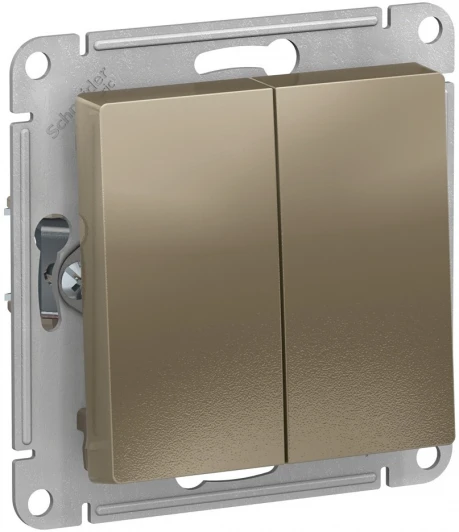 ATN000565 Выключатель встраиваемый двухклавишный (шампань) Systeme Electric AtlasDesign ATN000565