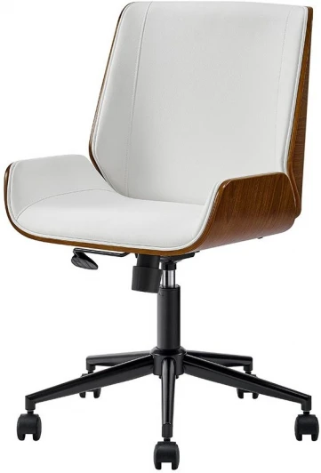 JY6264X-Bwhite/walnut Кресло ESF JY6264X-B белый PU/орех/черный/Экокожа,Шпон