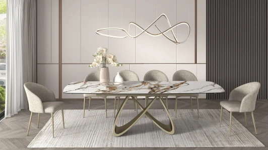 614M05883 Стол ПАЛАСИО (PALACIO) 180 цвет KL-188 Контрастный мрамор матовый, итал керамика/ ШАМПАНЬ, ®DISAUR M-City 64341