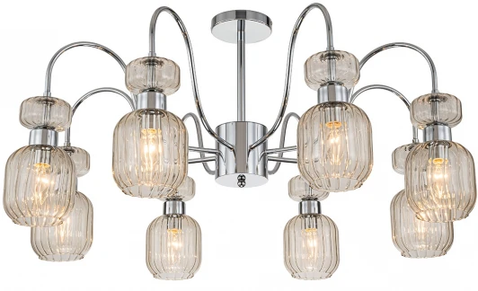 1141/8PL Chrome/Beige Потолочная люстра на штанге Escada Gloss 1141/8PL Chrome/Beige 8x60Вт E14, металл/стекло, хром/бежевый (220V)