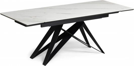 612170 Керамический стол Notta Блэкберн 140(200)х80х75 белый мрамор snow white / черный арт.612170